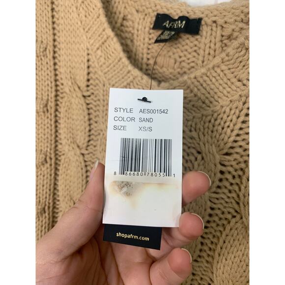 AFRM Bostom Long Cable‎ V-neck Sweater In Sand size XS/S NWT - Picture 6 of 6